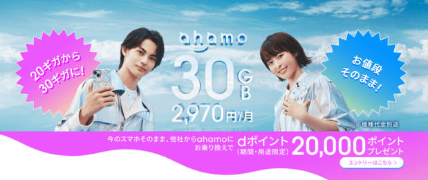 ahamoの乗り換えキャンペーンを示す公式サイトのスクショ画像