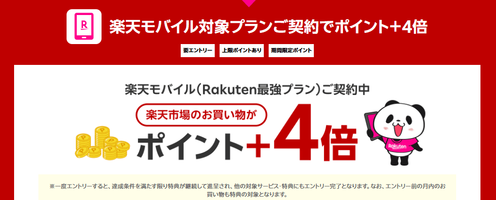 楽天モバイルのポイント還元率を示す公式ページ画像