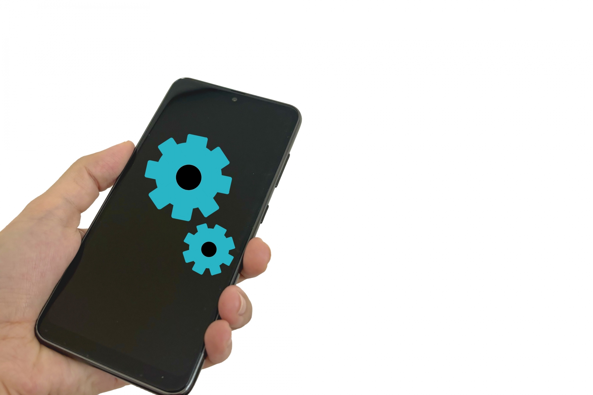 スマホを設定する人の手元