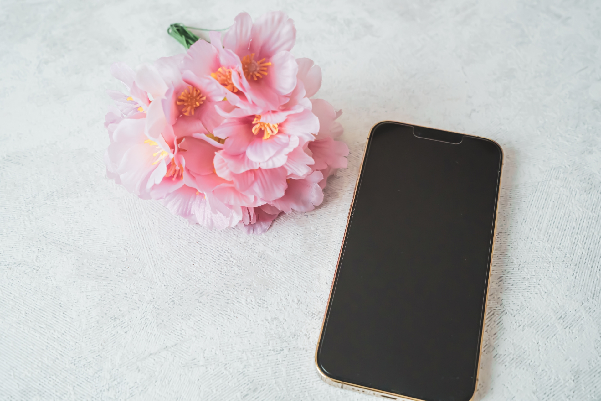 スマホと花